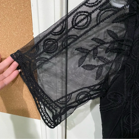 Eleter Women's Deep V-Neck Lace Romper Short Sleeve Long Dress Black Size M - Picture 6 of 11